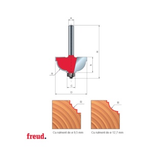 30- Freza cu coada, profilata convex 1/2C cu tesire, placata CMS, cu rulment copier inferior, DIM 28.6 - 30-30408P