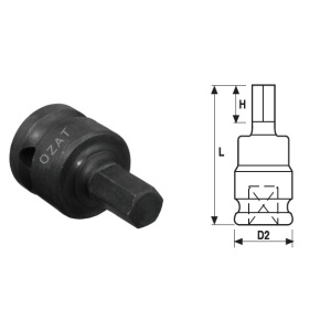 Cap cheie tubulara de impact cu profil hexagon exterior OZAT 1", 1 piesa 1 3/16" L82mm