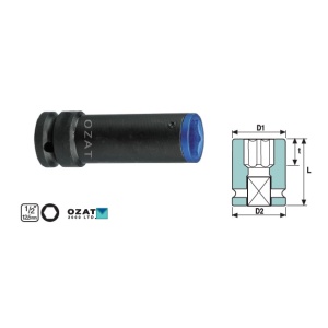 Cap cheie tubulara impact cu profil protectie de aluminiu OZAT 1/2" 6 laturi, lunga 3/4" L85mm