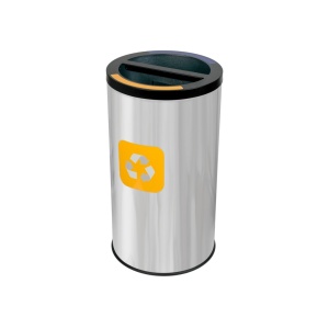 Coș inox colectare selectivă 2 compartimente cu găleată interioară, 2 x 30 L