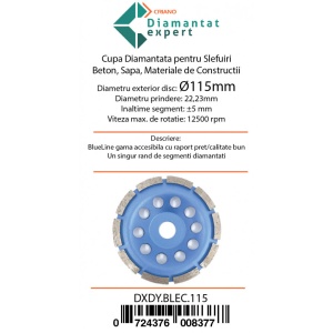 Disc cupa diamantata pentru slefuire Beton/Abrazive 115x22,2mm Standard Profesional - BlueLine - DXDY.BLEC.115 - Img 4