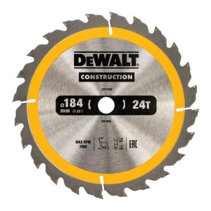Disc Dewalt DT1939 pentru fierastrau circular, D 184 x 16 x 1.8 mm, 24 dinti, seria Dewalt Construction - Img 1