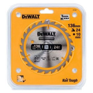 Disc Dewalt DT1947 pentru fierastrau circular, D 136 x 10 x 1.86 mm, 24 dinti, seria Dewalt Construction - Img 2