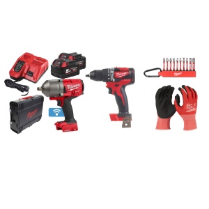 Kit Masina de insurubat cu impact, ONEFHIWF12-502X, 18 V+ Masina de gaurit 18V, 2 baterii, incarcator, geanta, accesorii