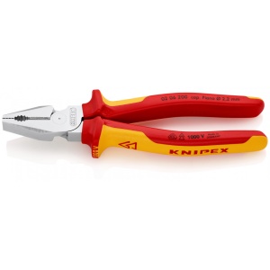 KNIPEX 02 06 200 Patenti Combi cu parghie mare izolate, cu manere multicomponent, testate VDE cromat 200 mm