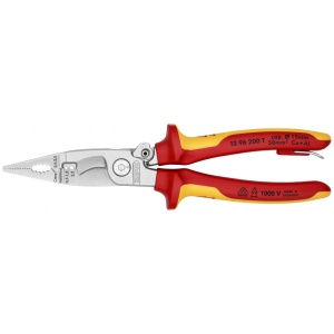 KNIPEX 13 96 200 T Cleşte pentru instalaţii pentru electricieni izolat cu manșoane-multicomponent, verificat de VDE, cu cârlig de fixare integrat, izolat, pentru montarea unei siguranțe împotriva căderii cromat 200 mm