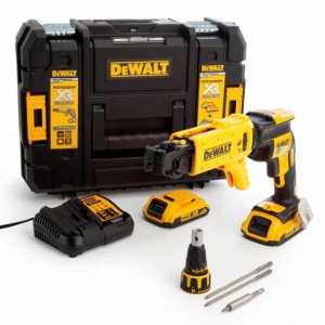 Masina de insurubat pentru gips-carton, cu acumulatori Dewalt DCF620D2K, 18V/2.0Ah, 2 acumulatori, incarcator, magazie suruburi, valiza de transport - Img 1