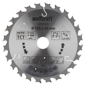 Panza pentru fierastrau circular cu acumulatori Wolfcraft 6341000, diametru 135 mm, diametru interior disc 20 mm, latime taiere 1.8 mm, 24 dinti, seria mov