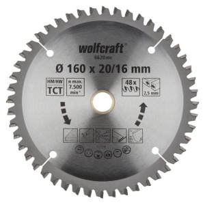 Panza pentru fierastrau circular de mana Wolfcraft 6620000, diametru 160 mm, diametru interior disc 20, 16 mm, latime taiere 2.5 mm, 48 dinti, seria mov - Img 1