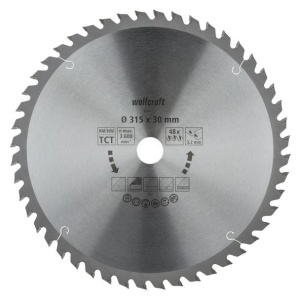 Panza pentru fierastrau circular de masa Wolfcraft 6684000, diametru 315 mm, diametru interior disc 30 mm, latime taiere 3.2 mm, 48 dinti, seria orange.