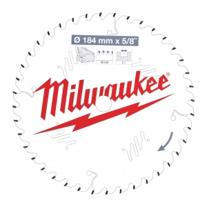 Pânze pentru fierăstraie circulare de mână Milwaukee ( Nr. dinți: 40, Diametrul exterior al pânzei (mm): 184, Lățime tăiere (mm): 2.1)