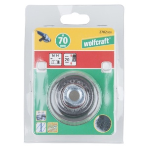 Perie de sarma Wolfcraft 2702000, tip oala, D 70 mm, pentru polizoare unghiulare, filet M14 - Img 3