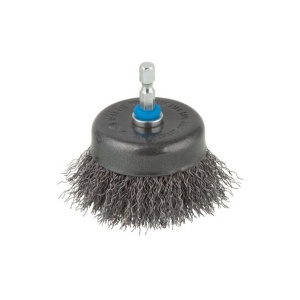 Perie din otel cu fir ondulat Wolfcraft 2708000, tip oala, D 75 mm, tija hexagonala 1/4" - Img 4