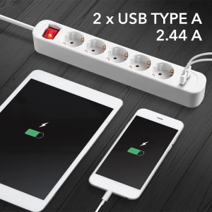 Prelungitor cu comutator, 5 prize + 2 USB, 3x1.5mm / 1.5m, 230V, Trotec, tip PVH5 - Img 10