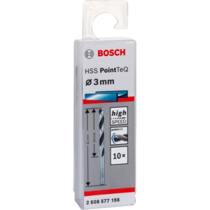 Set 10 burghie spiral Bosch HSS PointTeQ de 3,0 mm - Img 1