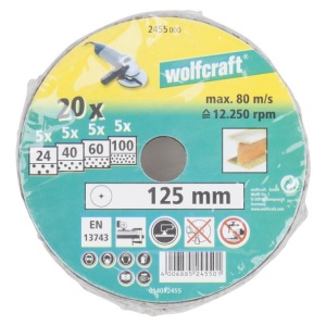Set 20 discuri de slefuire din pasla Wolfcraft 2455000, Gr. 24-100, D 125 mm - Img 2
