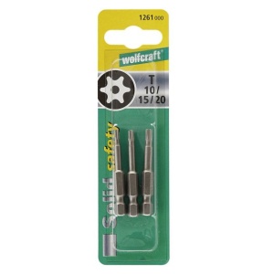 Set 3 biti siguranta Wolfcraft 1261000, TX10-15-20, lungime 50 mm, prindere E63 - Img 2