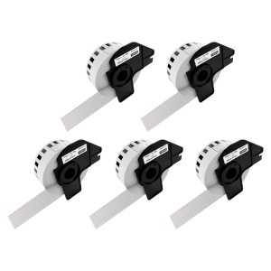 Set 5 Etichete inguste modul continuu DK-22210 albe 29mm x 30.48m suport plastic inclus compatibile Brother DK-22210 DK22210