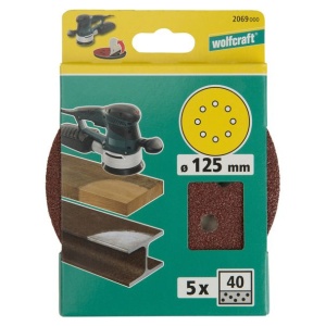 Set 5 foi abrazive Wolfcraft 2069000, prindere velcro, pentru lemn, D 125 mm, P40 - Img 2