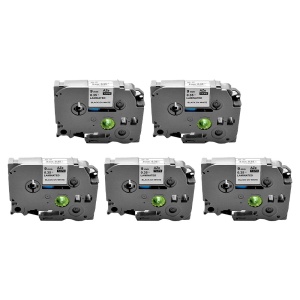 Set 5 x Etichete compatible Brother TZe-221 9mm x 8m negru alb caseta gri