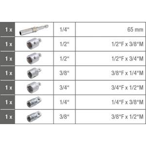 Set adaptoare KS TOOLS 1/4", 3/8", 1/2", 7 piese - Img 4