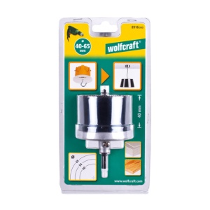 Set carote standard Wolfcraft pentru doze si prize, 8918000, cu 3 carote cu diametre multiple: 40, 54, 65 mm, adancime de taiere 40 mm, tija triunghiulara - Img 2