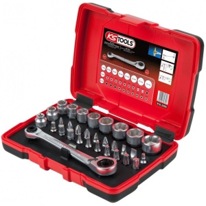 Set chei tubulare KS TOOLS perforate 1/4" + 11 mm și biți, 31 piese - Img 2