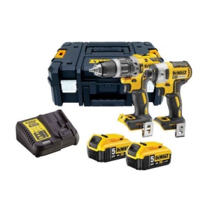 Set combo 2 scule DeWalt DCK266P2T 18 V: masina de gaurit cu percutie, DCD796, masina de insurubat cu impact DCF887, 2 acumulatori 18 V 5 Ah, incarcator, cutie TSTAK II - Img 1