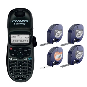 Set Imprimanta termica etichete DYMO LetraTag LT-100H cu benzi originale DYMO una din hartie alba si 3 benzi argintii