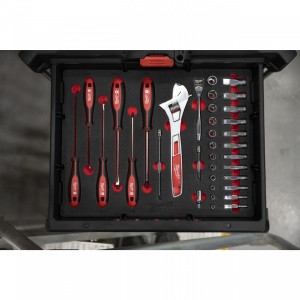 SET INSERȚIE SPUMĂ PACKOUT™ ANTRENOR CU CLICHET ¼″, CHEI TUBULARE, ȘURUBELNIȚE ȘI CHEI (35 BUC.)
