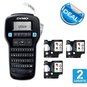 Start kit DYMO LabelManager 160 aparat etichetat cu 3 x Banda originala DYMO D1 12mm x 7m negru alb S0946320 S0720530 - Img 2