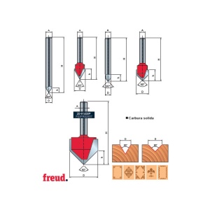20- Freza profilata in V pentru gravura, placata CMS, cu coada, Z=1, Z=2, Z=3, DIM 9.5 - 20-10208P