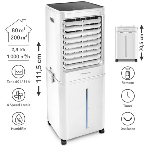 Aircooler - Racitor de aer portabil, umidificator, Trotec, tip PAE81, alb, 125 W, 1000m³/h, 4 viteze - Img 3