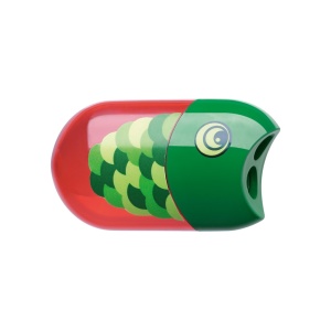 Ascuțitoare plastic dublă cu container și radieră pește Faber-Castell - Img 1