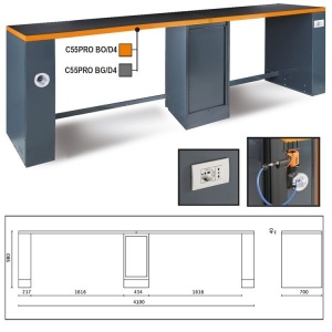 Banc de lucru dublu, 4m, gri C55PRO-BG/D4 - Img 2