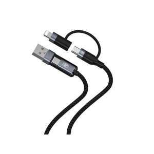 Cablu 4in1 Tellur USB/Type-C to Type-C (PD65W)/Lightning (PD20W), 1m, negru - Img 1
