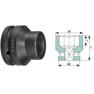 Cap cheie tubulara de impact cu pereti subtiri OZAT 3/4" 6 laturi, scurt 18mm L45mm
