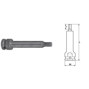 Cap cheie tubulara de impact OZAT 1" cu profil hexagon exterior, o piesa, lung 10mm L100mm