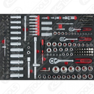 Cărucior de atelier KS TOOLS ECOline NEGRU/ROȘU cu 7 sertare și 215 unelte premium - Img 4
