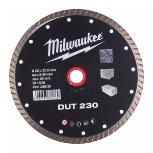 Discuri diamantate DUT Milwaukee, viteza TURBO in materiale constructii (Tip: DUT 230, Diametru disc (mm): 230)