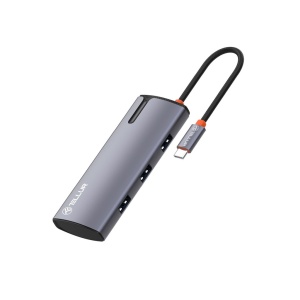 Hub USB-C Tellur, 1xPD 3.0 100W, 1xHDMI 4K, 3xUSB 3.0, aluminiu gri