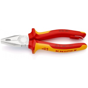 KNIPEX 03 06 180 T Patent combinat izolat cu manșoane-multicomponent, verificat de VDE, cu cârlig de fixare integrat, izolat, pentru montarea unei siguranțe împotriva căderii cromat 180 mm