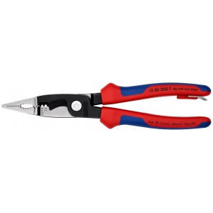 KNIPEX 13 82 200 T Cleşte pentru instalaţii pentru electricieni cu manşoane multicomponent, cu cârlig de fixare integrat pentru montarea unei siguranţe împotriva căderii vopsit negru 200 mm