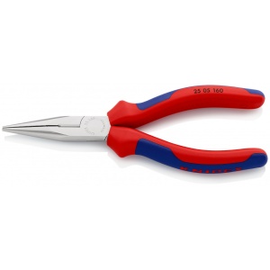 KNIPEX 25 05 160 Clește plat-rotund cu tăiș (patent cu cioc drept) cu manşoane multicomponent cromat 160 mm