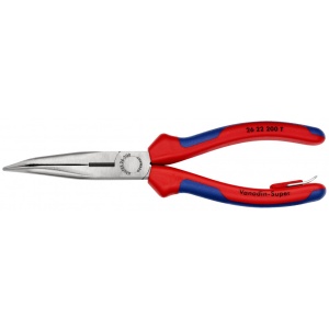 KNIPEX 26 22 200 T Clește plat-rotund cu tăiș (patent cu cioc angular) cu manşoane multicomponent, cu cârlig de fixare integrat pentru montarea unei siguranţe împotriva căderii vopsit negru 200 mm - Img 3