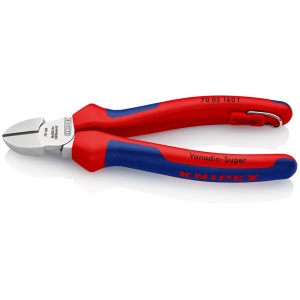 KNIPEX 70 05 160 T Tăietor lateral (șfic) cu manşoane multicomponent, cu cârlig de fixare integrat pentru montarea unei siguranţe împotriva căderii cromat 160 mm