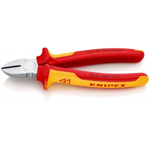 KNIPEX 70 06 180 SB Tăietor lateral (șfic) izolate, cu manere multicomponent, testate VDE cromat 180 mm (carton cu autoservire/în blister)