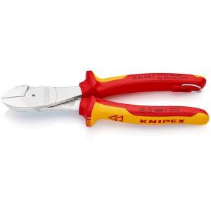 KNIPEX 74 06 200 T Șfic de forță izolat cu manșoane-multicomponent, verificat de VDE, cu cârlig de fixare integrat, izolat, pentru montarea unei siguranțe împotriva căderii cromat 200 mm - Img 1