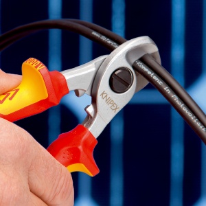 KNIPEX 95 16 165 T Foarfece de tăiat cabluri izolat cu manșoane-multicomponent, verificat de VDE, cu cârlig de fixare integrat, izolat, pentru montarea unei siguranțe împotriva căderii cromat 165 mm - Img 5