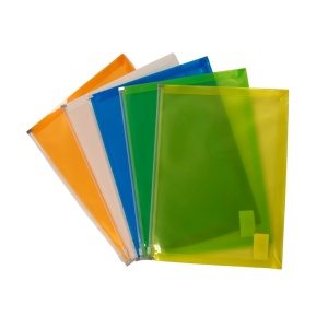 Mapă plastic A4 cu burduf și închidere cu fermoar diverse culori